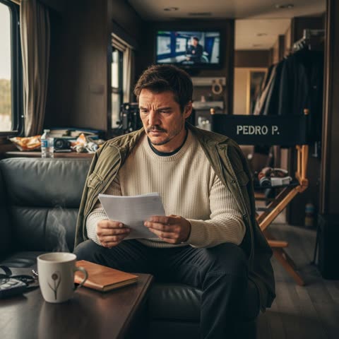 Pedro Pascal on set