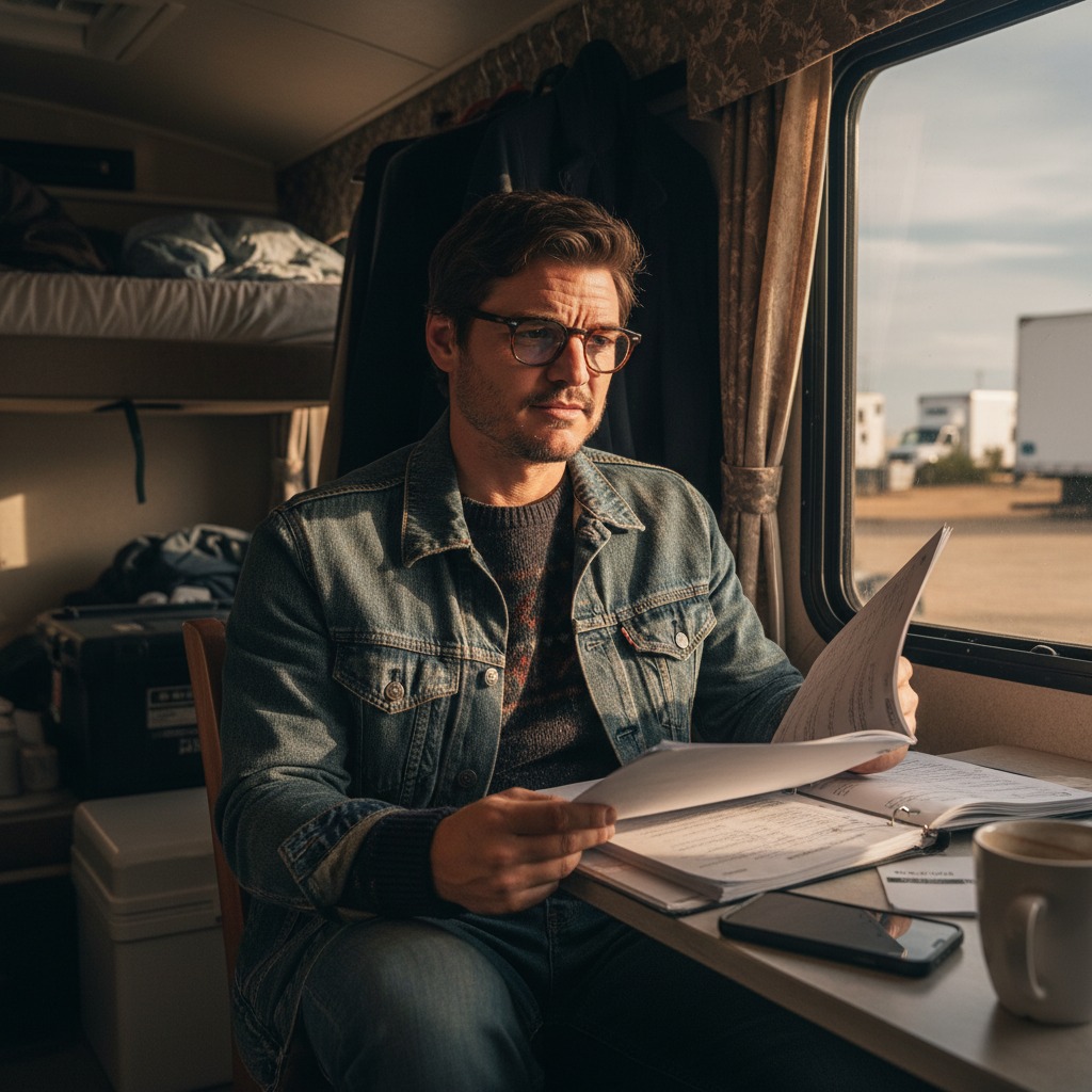Pedro Pascal in his trailer