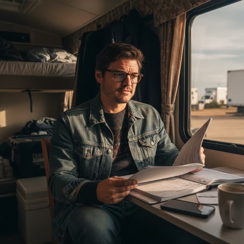 Pedro Pascal in his trailer