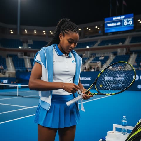 Coco Gauff gets ready courtside