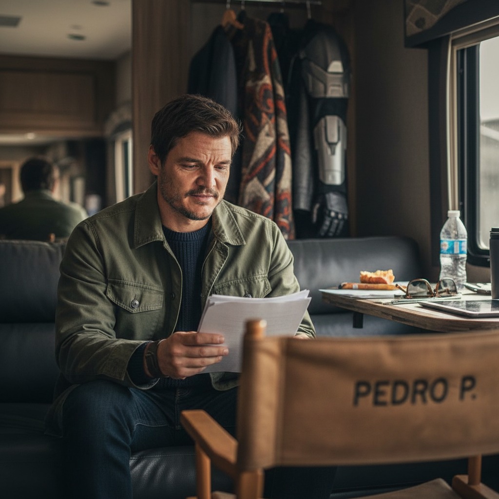 Pedro Pascal on set