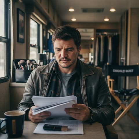 Pedro Pascal on set