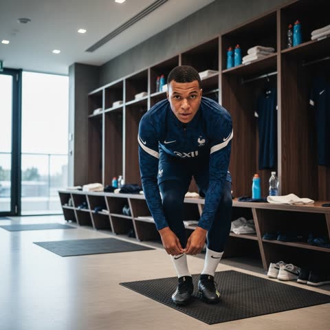 Kylian Mbappé gets ready