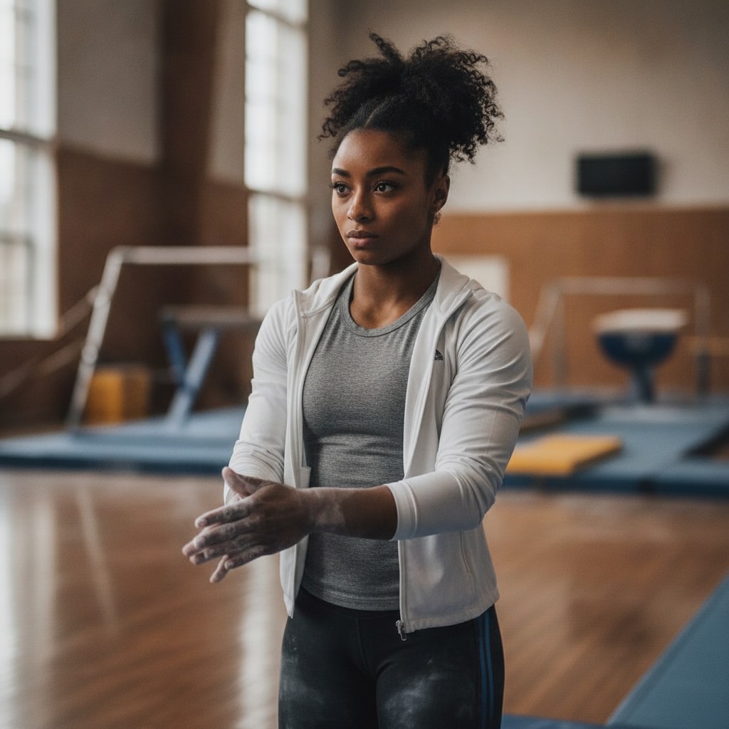 Simone Biles prepares for practice