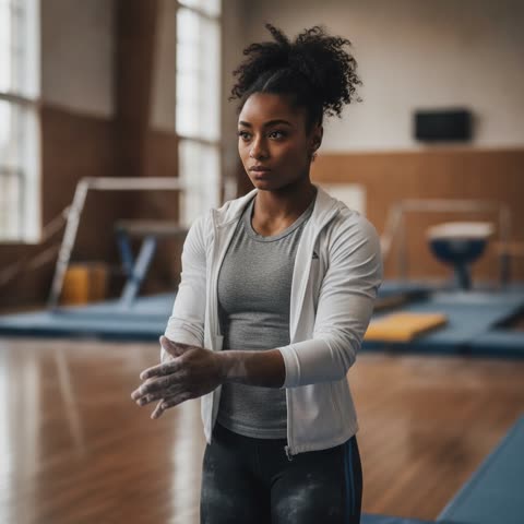 Simone Biles prepares for practice