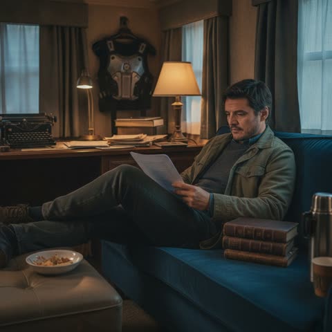 Pedro Pascal on set