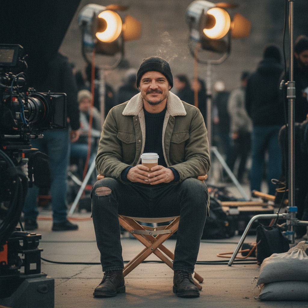 Pedro Pascal on set