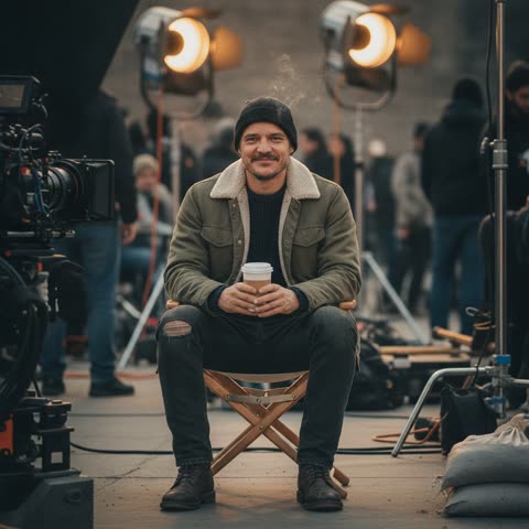 Pedro Pascal on set