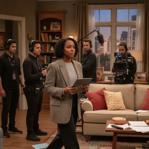 Quinta Brunson on the set