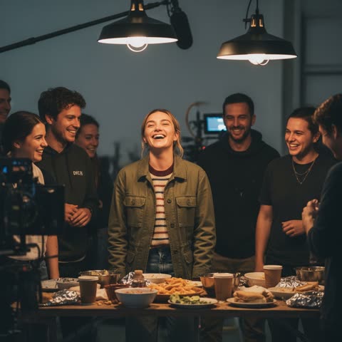 Florence Pugh shares a laugh on set