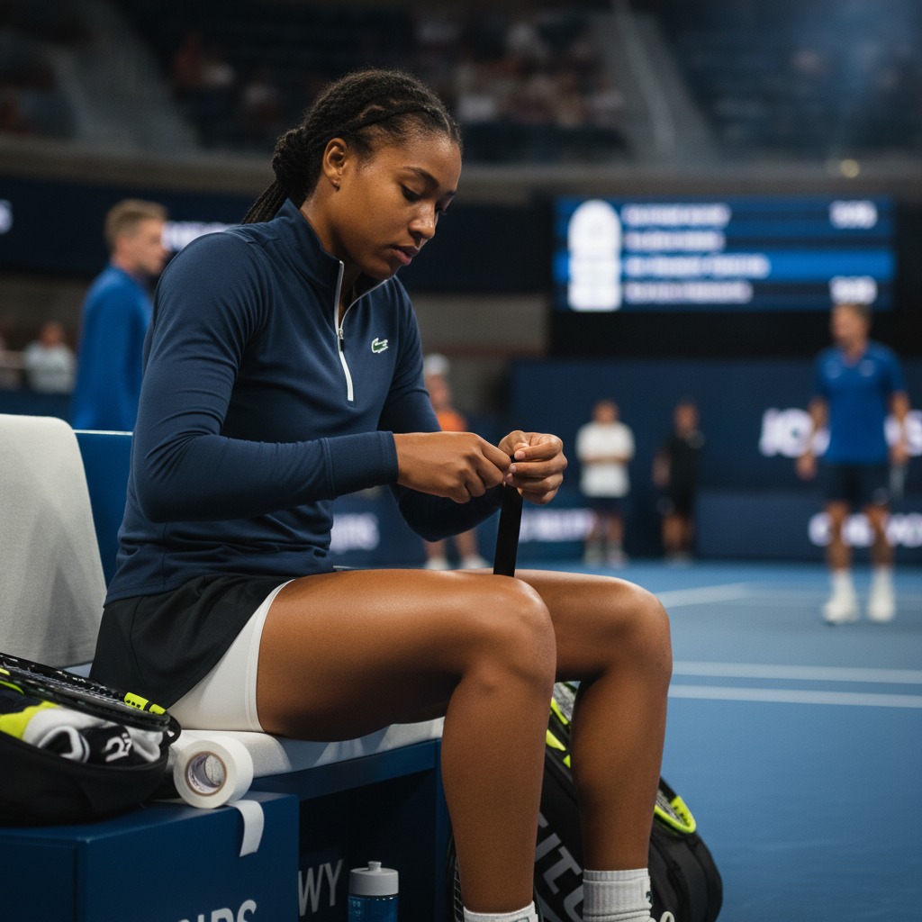 Coco Gauff prepares for the match