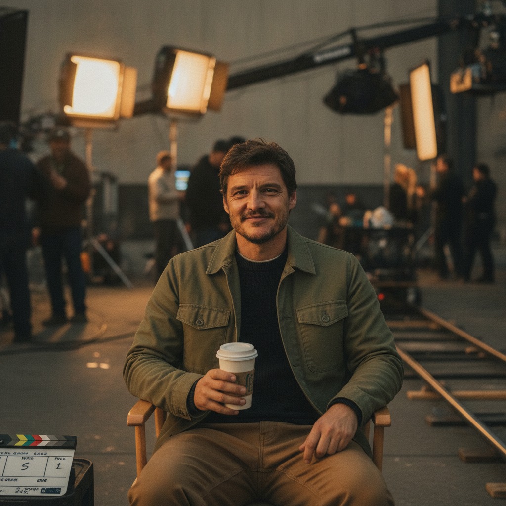 Pedro Pascal on set