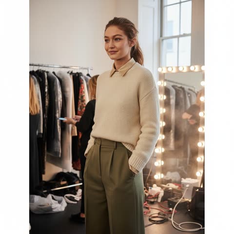 Gigi Hadid backstage at fashion week