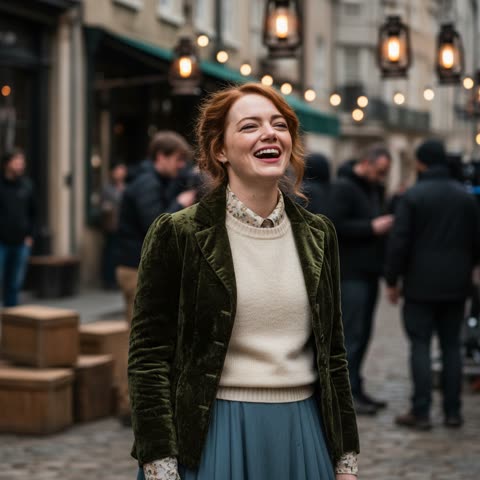 Emma Stone on set