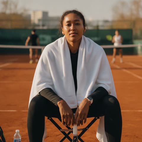 Naomi Osaka courtside after practice