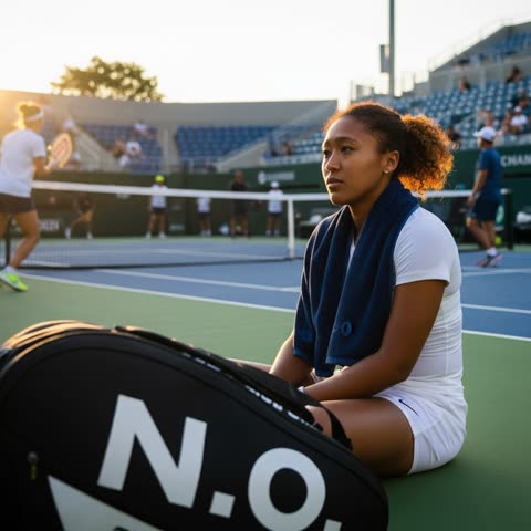 Naomi Osaka courtside after practice