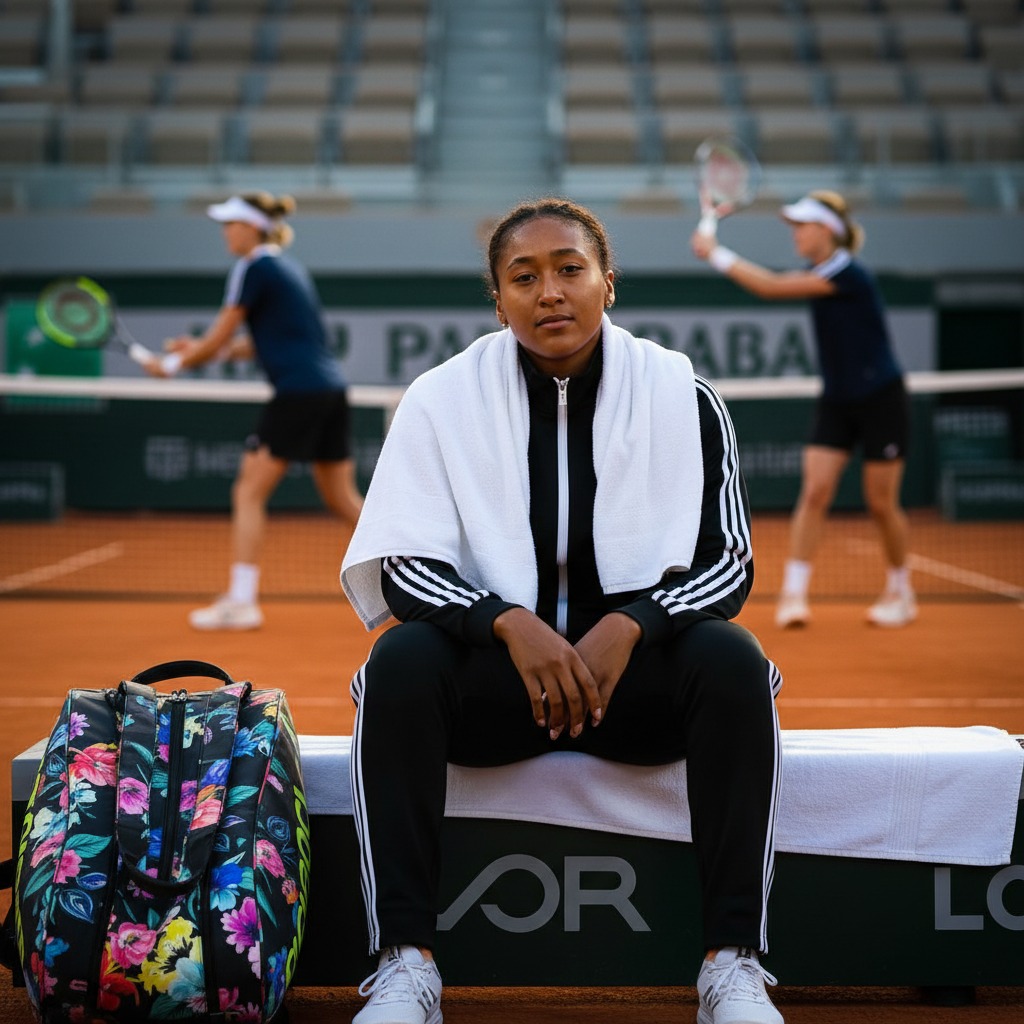 Naomi Osaka courtside after practice