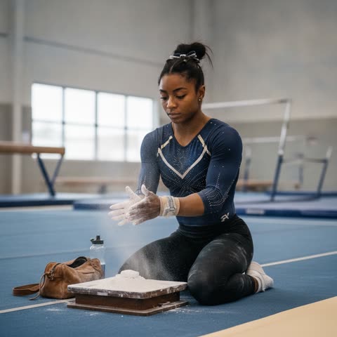 Simone Biles gets ready