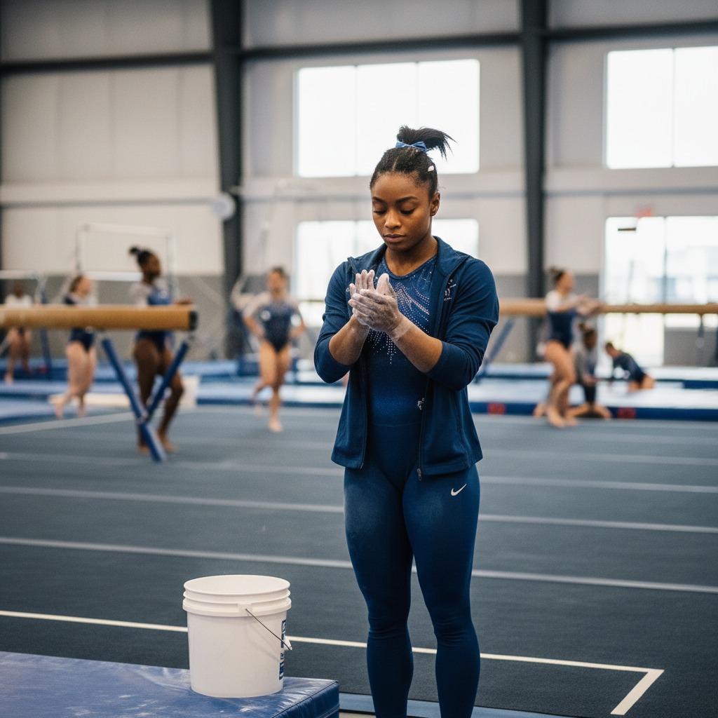 Simone Biles chalks up for practice