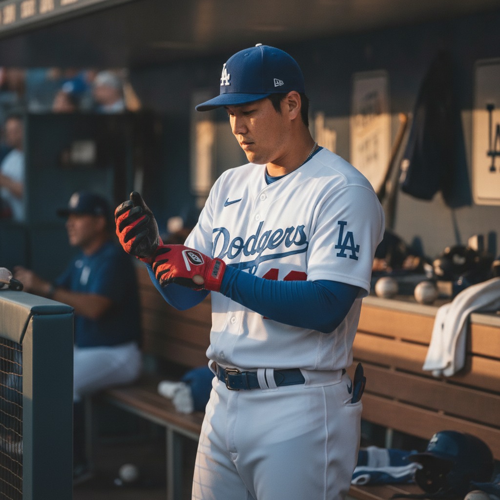 Shohei Ohtani gets ready