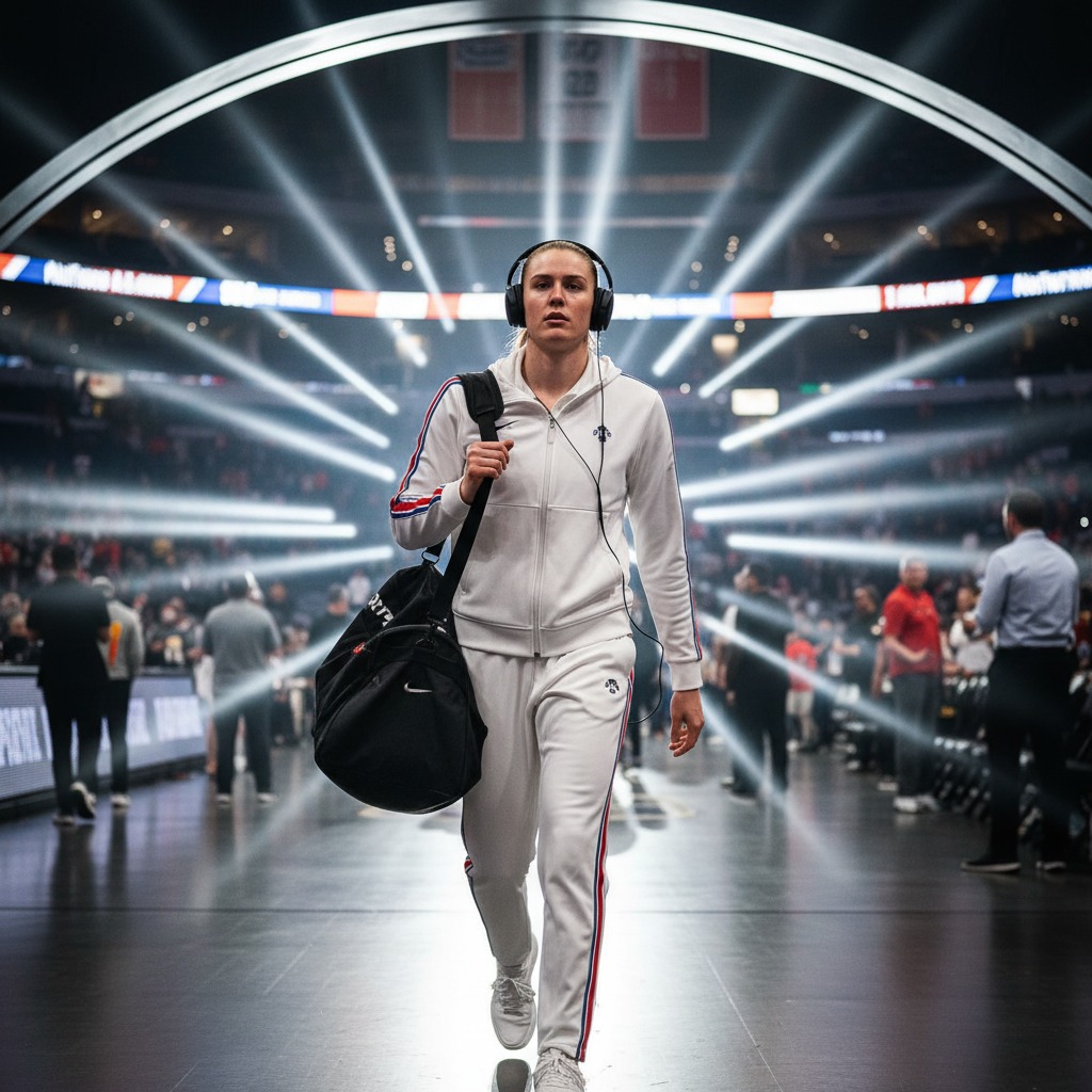 Caitlin Clark heads to the court