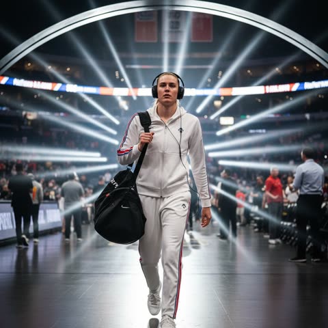 Caitlin Clark heads to the court
