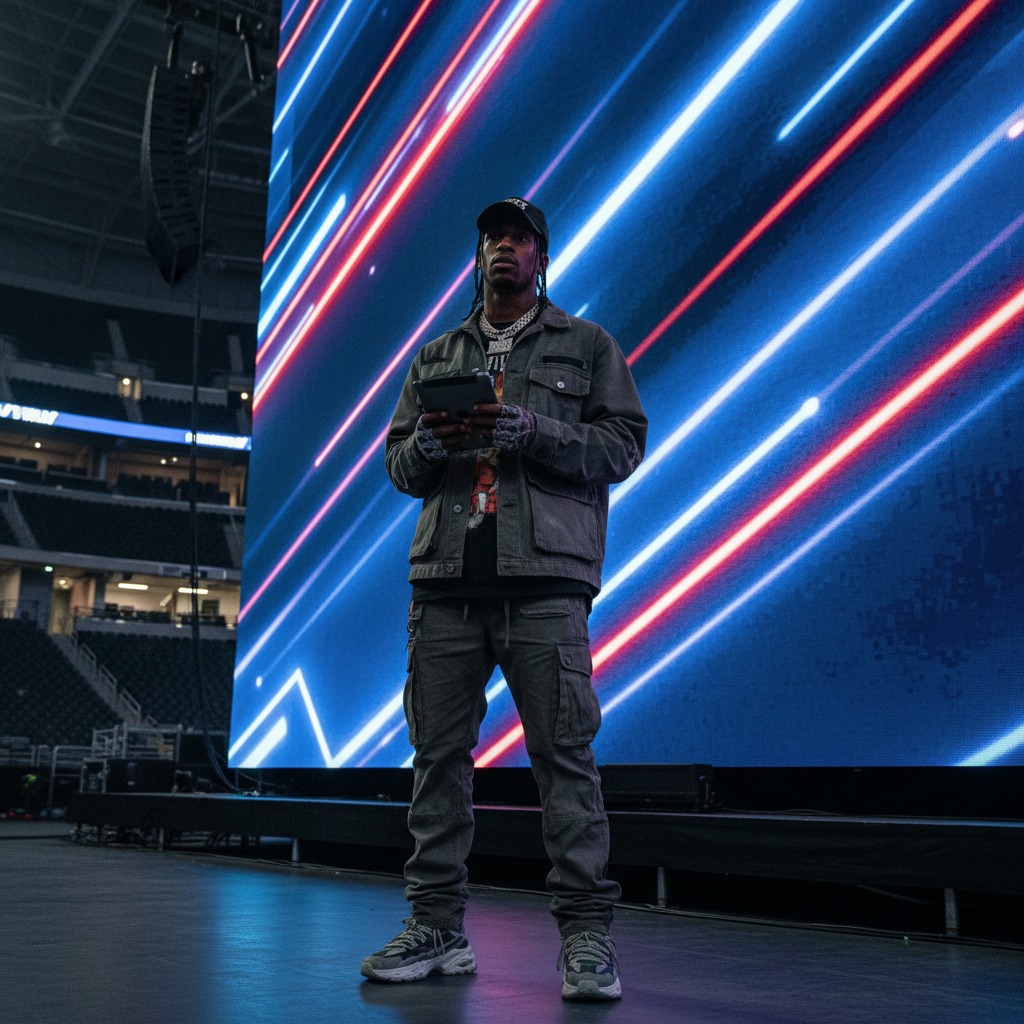 Travis Scott checks stage visuals