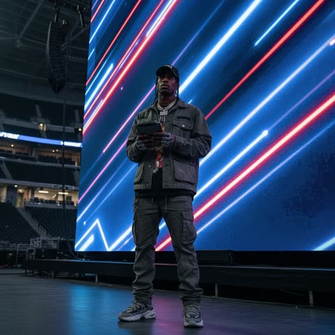 Travis Scott checks stage visuals