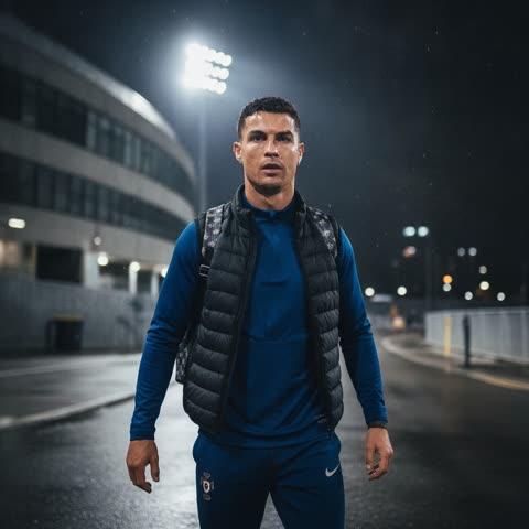 Ronaldo trains under stadium lights