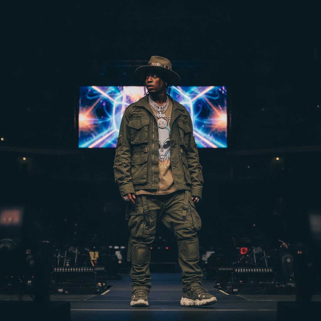Travis Scott checks stage visuals