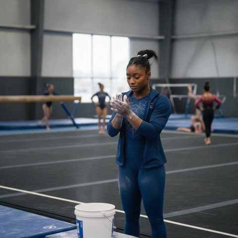 Simone Biles gets ready
