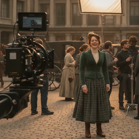 Emma Stone on set