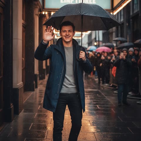 Tom Holland meets fans in the rain
