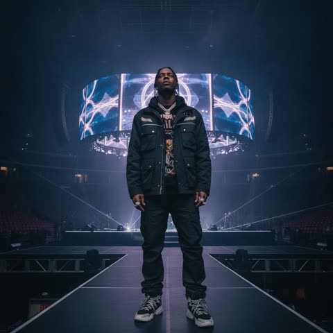 Travis Scott checks stage visuals