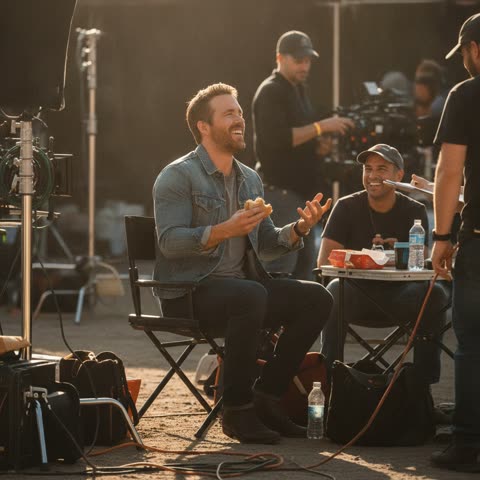 Ryan Reynolds on set with perfect timing