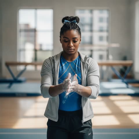 Simone Biles gets ready to train