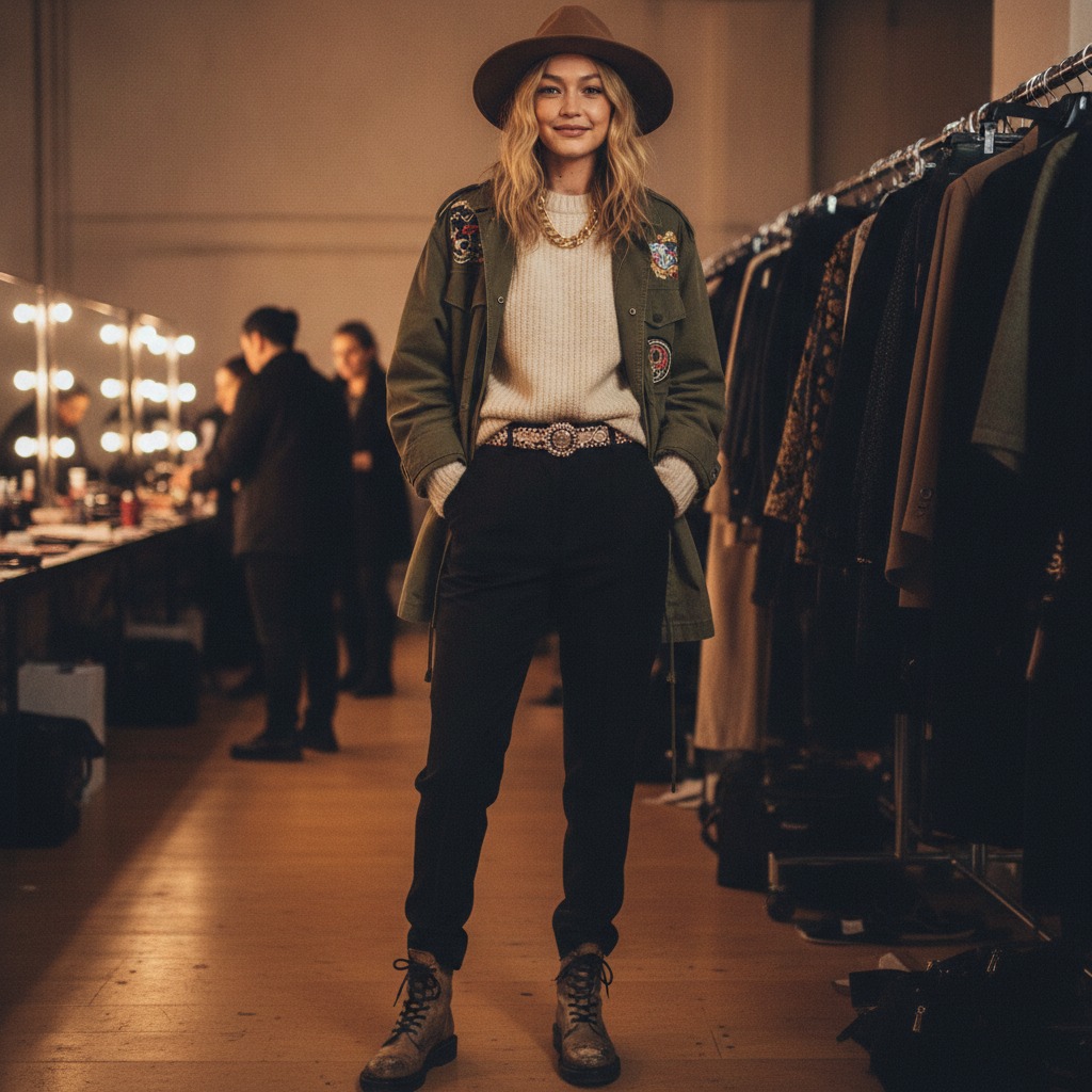 Gigi Hadid backstage at fashion week