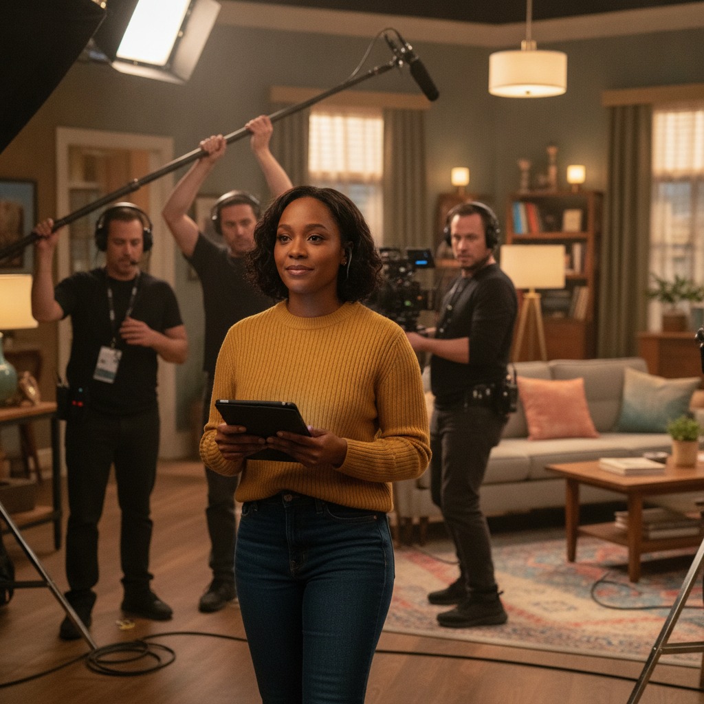 Quinta Brunson on the set