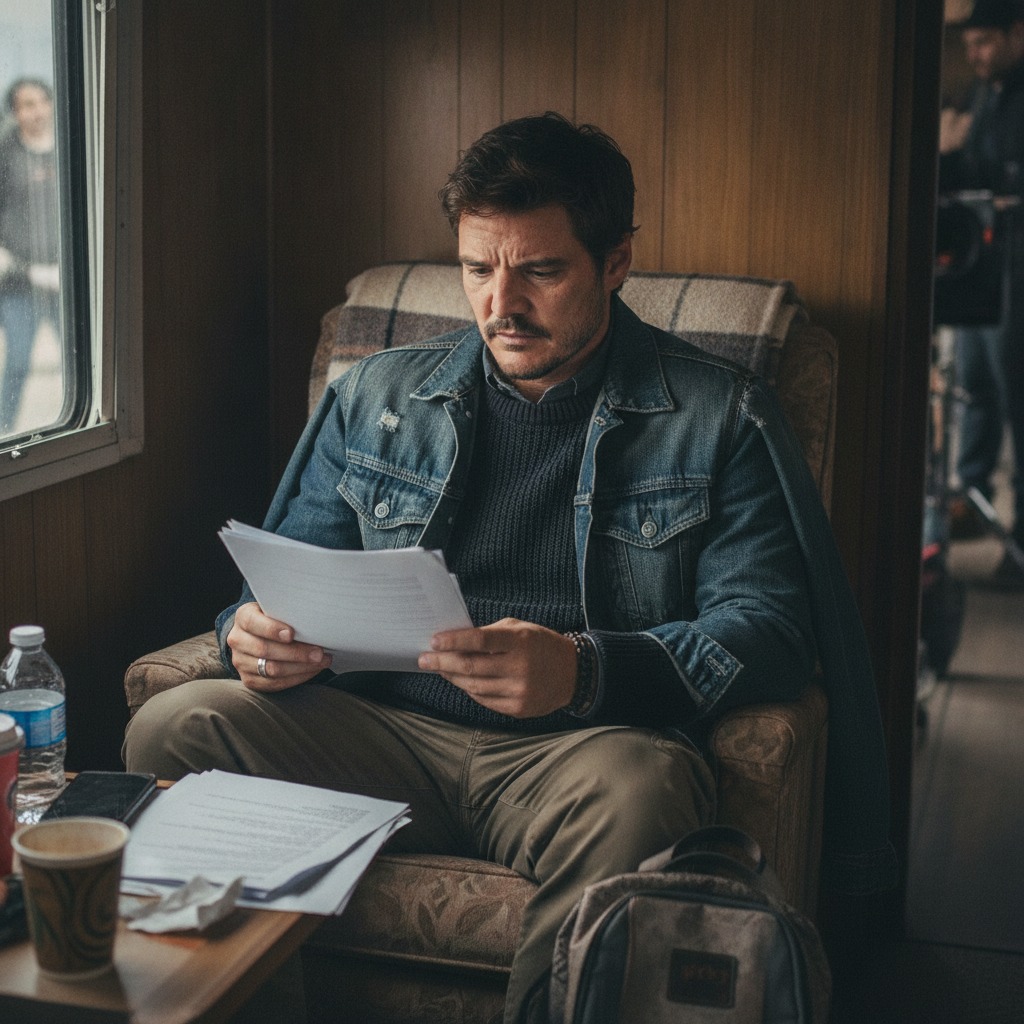 Pedro Pascal on set