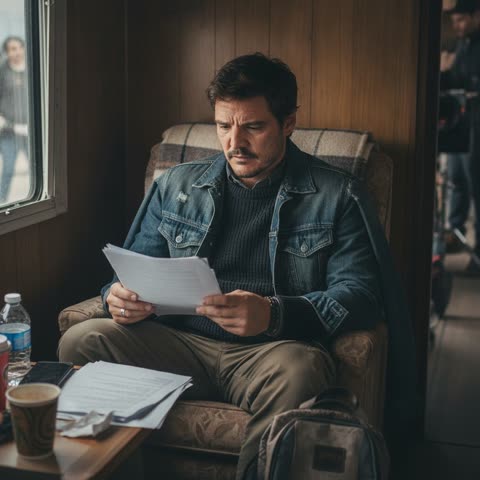 Pedro Pascal on set