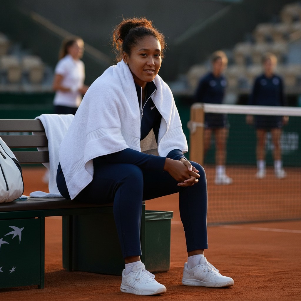 Naomi Osaka courtside after practice