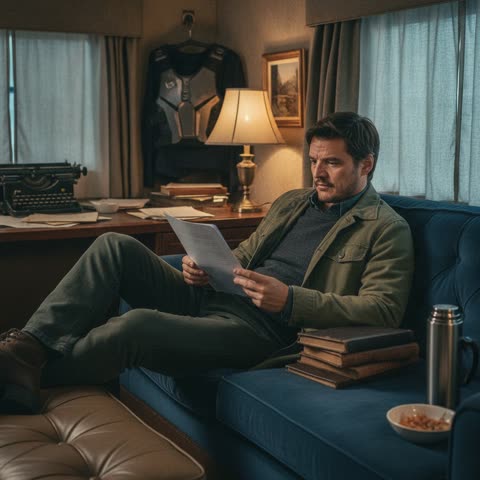 Pedro Pascal in his trailer