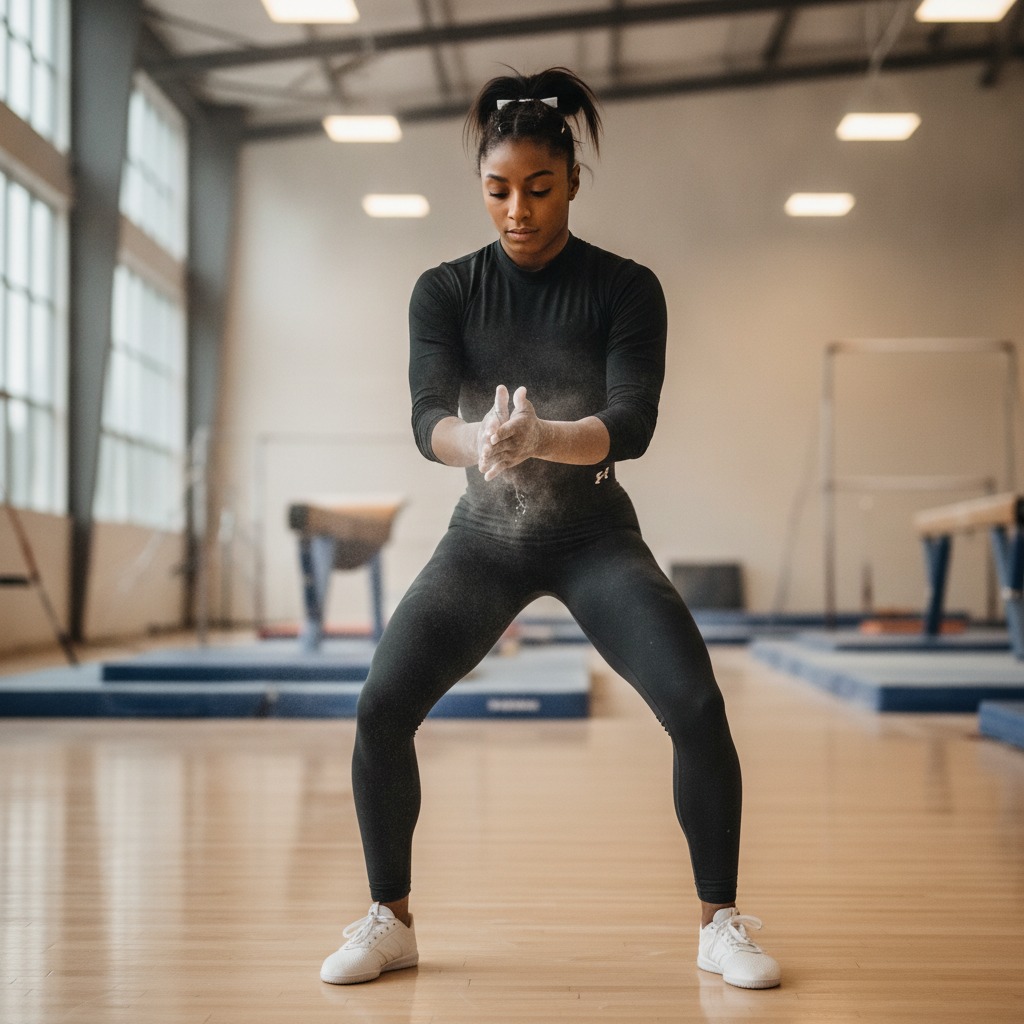 Simone Biles gets ready