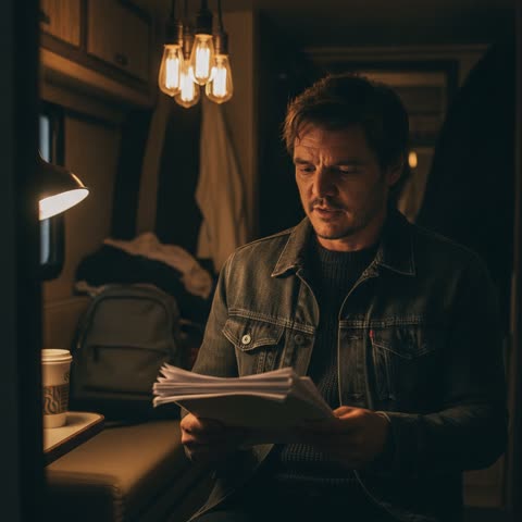Pedro Pascal prepping his lines