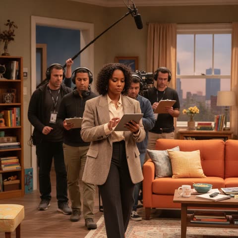 Quinta Brunson on set