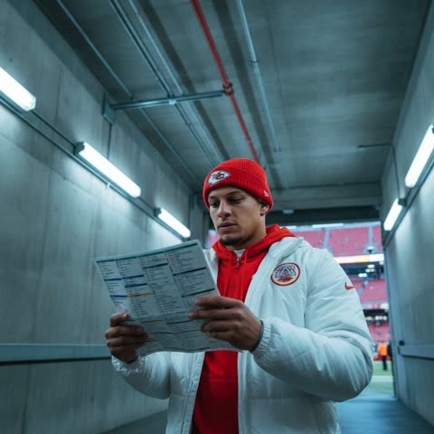 Patrick Mahomes reviews his playbook