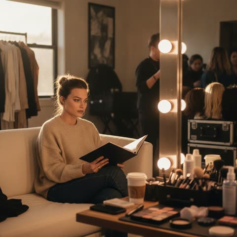 Margot Robbie reads her script